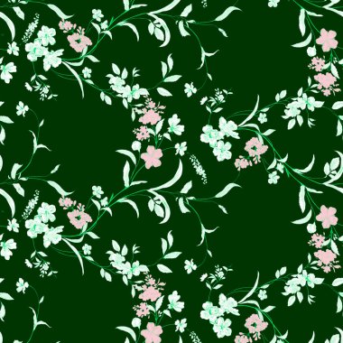 Siyah arka planda çiçekler olan kusursuz bir desen. vektör illüstrasyonu.