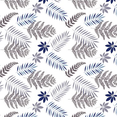 Soyut yaprakların kusursuz deseni beyaz bir arkaplanda. suluboya resimleme.