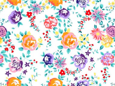 Çiçekli süs eşyasıyla dikişsiz suluboya desen. güzel çiçekler.