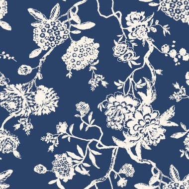 Elle çizilmiş suluboya çiçekleri ve kelebeklerle kusursuz bir desen.