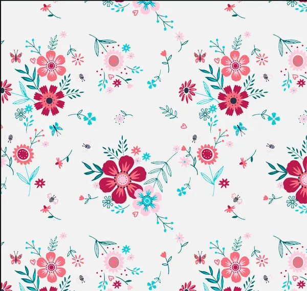 Dikişsiz çiçek desenli pembe çiçekler ve yapraklar