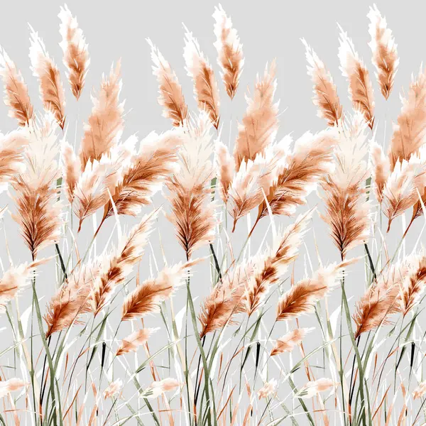 Çimen, çiçek ve yapraklarla sulu boya deseni. El boyaması illüstrasyon. Çiçek arkaplanı.