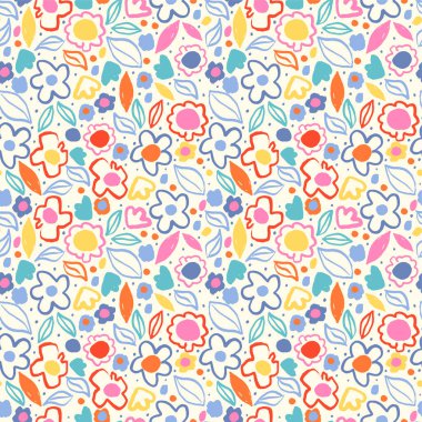 Renkli çiçekli, soyut, pürüzsüz desen. vektör illüstrasyonu.