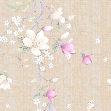 Çiçeklerin ve kelebeklerin kusursuz deseni. suluboya resim.