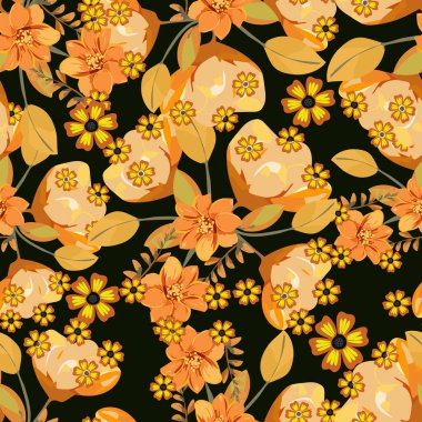 Çiçekli vektörsüz desen, el çizimi çiçek çizimi