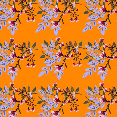 Tropik çiçeklerle kusursuz desen, vektör illüstrasyonu