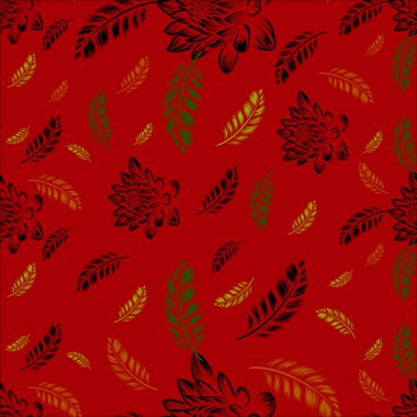 Yaprak ve çiçekler kusursuz grafik tekstil desenleri