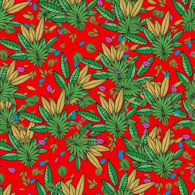 Esrar, esrar ve marihuana yaprakları ile kusursuz bir desen..