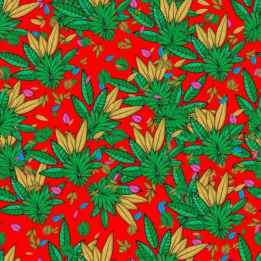 Renkli marihuana yaprakları ile el çizimi kusursuz desen