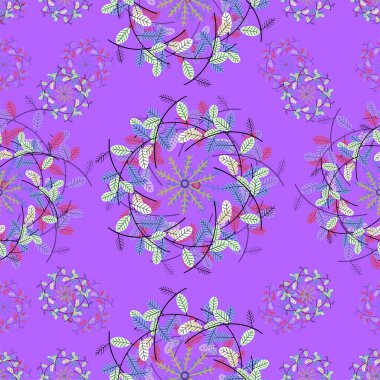 Pembe, mavi ve mor renkli şirin çiçeklerle kusursuz çiçek deseni.