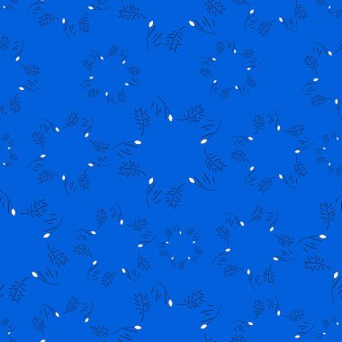 Açık mavi vektörlü, çiçekli karalama deseni. Renkli soyut çiçek ve yaprakların çizimi. Tekstil, kumaş ve duvar kağıtları için tasarım.