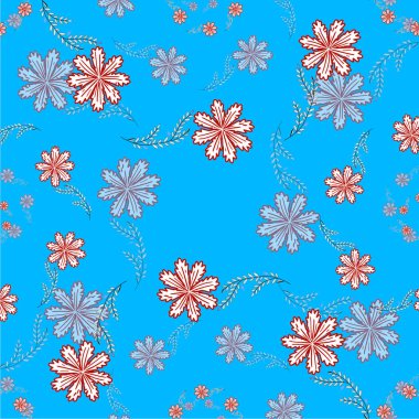 Mavi bir arka plan üzerinde soyut çiçek seamless modeli