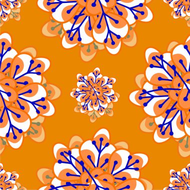 Mavi arka planda turuncu, dikişsiz desen. vektör illüstrasyonu.