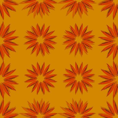 Kahverengi arka planda turuncu çiçekli pürüzsüz desen. Suluboya çizimi. kumaş, ambalaj, baskı, tekstil, duvar kağıdı, kumaş tasarımı.