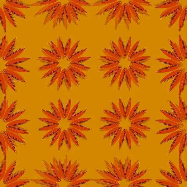 Kahverengi arka planda turuncu çiçekli pürüzsüz desen. Suluboya çizimi. kumaş, ambalaj, baskı, tekstil, duvar kağıdı, kumaş tasarımı.