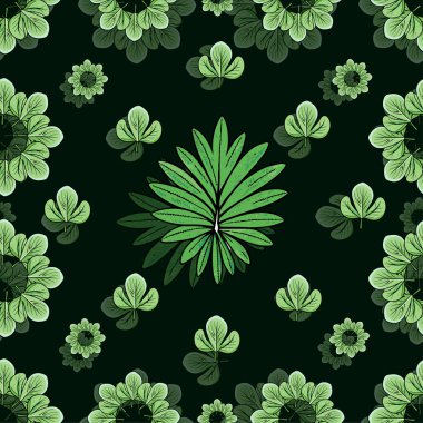 Elle çizilmiş yapraklar ve bitkilerle kusursuz desen..