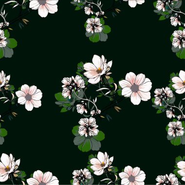 Beyaz çiçekli ve yapraklı kusursuz çiçek deseni