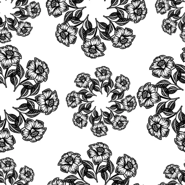 Sorunsuz vintage tarzı çiçek deseni. Siyah ve beyaz çiçek öğeleri.