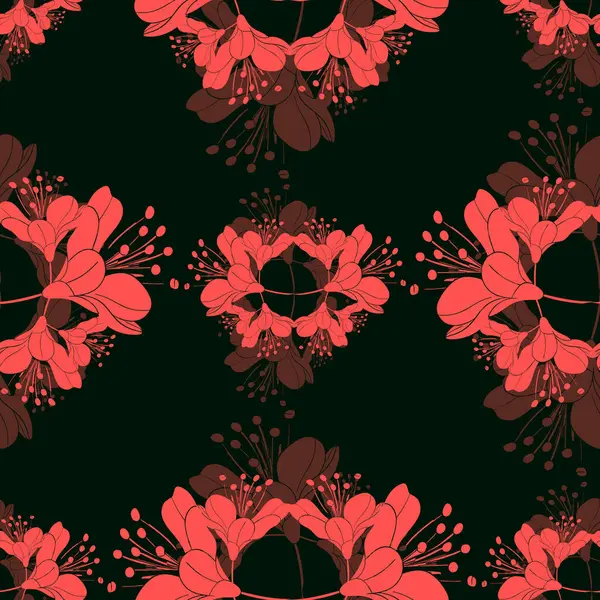 siyah arka plan üzerine çiçek seamless modeli