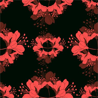Kırmızı çiçeklerin kusursuz vektör deseni