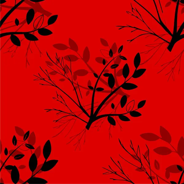 Kırmızı arkaplanda yaprakları olan kırmızı dal.