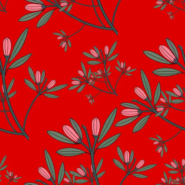 Vektör kusursuz desen. El çizimi kırmızı yapraklar ve çiçekler.