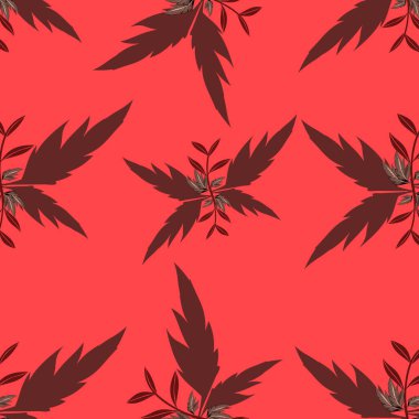 Siyah arka planda kırmızı yapraklı pürüzsüz desen