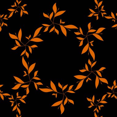 Siyah arkaplanda kusursuz yaprak deseni, vektör illüstrasyonu