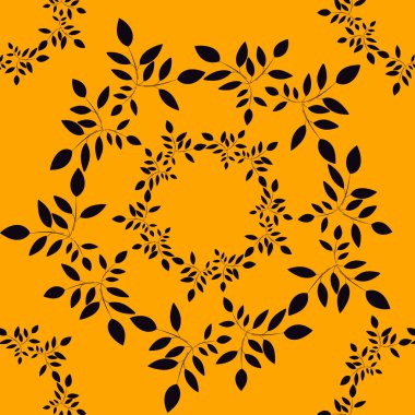 Sarı arka planda çiçeklerle süslenmiş kusursuz desenler.