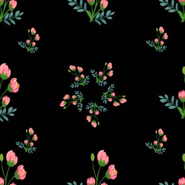 Vektör çizimi. Çiçekler ve yapraklar, pürüzsüz arkaplan