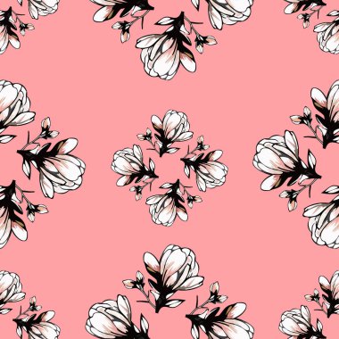 pembe ve beyaz çiçekler ile Dikişsiz desen vektör
