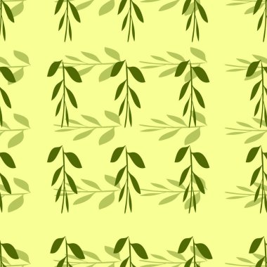 Beyaz arka planda yeşil yaprakların vektörsüz deseni. Tekstil ve duvar kağıtları için tasarım.