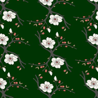 Çiçekler, yapraklar ve dallarla kusursuz çiçek deseni