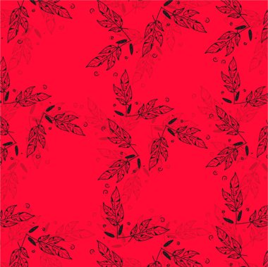 Kusursuz desen, kırmızı yapraklı ve dallı arkaplan