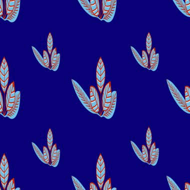 Mavi, kırmızı ve dalları olan kusursuz bir desen. El çizimi botanik illüstrasyon