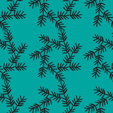 Çam dallarıyla kusursuz desen. Ambalaj kağıdı, kumaş ve duvar kağıdı için noel arkaplanı. vektör illüstrasyonu.