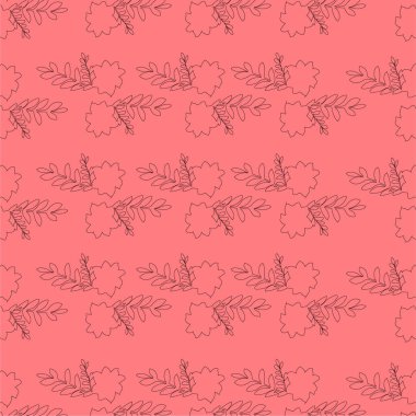 Kırmızı arkaplanda yılbaşı ağacı ve böğürtlen deseni.