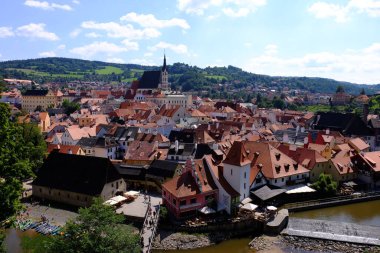 Czech Cumhuriyeti 'ndeki Krumlov Nehri' nin havadan görünüşü, Çek Cumhuriyeti 'nin güney Bohemya bölgesinde yer alan bir şehirdir.