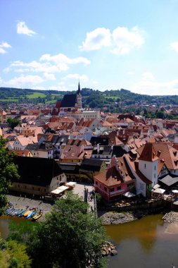 Cesky Krumlov kentinin havadan görünüşü, Czech cumhuriyeti .cesky Krumlov Czech cumhuriyetinin güney bohem bölgesinde bir kasabadır.