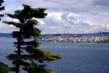 İstanbul Kulesi 'nin tepesinden Bosphorus manzarası, hindi