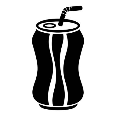 Bu resim bir içecek kutusunun siyah-beyaz vektör simgesidir. Üstte bir çekme-sekmesi ve vücutta swoosh benzeri bir tasarım var. Bu da canlandırıcı ya da enerji içeceği olduğunu gösteriyor.. 