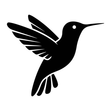 Bu uçan bir sinekkuşunun basit siyah bir silueti. Kuşun sivri bir gagası ve tüylerinde detaylarla birlikte uzanan kanatları vardır. Görüntü, logolar, simgeler veya diğer tasarım kullanımları için uygun hale getiren temiz, minimalist bir stile sahiptir..