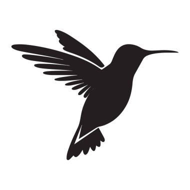 Bu uçan bir sinekkuşunun basit siyah bir silueti. Kuşun sivri bir gagası ve tüylerinde detaylarla birlikte uzanan kanatları vardır. Görüntü, logolar, simgeler veya diğer tasarım kullanımları için uygun hale getiren temiz, minimalist bir stile sahiptir..