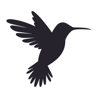 Bu uçan bir sinekkuşunun basit siyah bir silueti. Kuşun sivri bir gagası ve tüylerinde detaylarla birlikte uzanan kanatları vardır. Görüntü, logolar, simgeler veya diğer tasarım kullanımları için uygun hale getiren temiz, minimalist bir stile sahiptir..