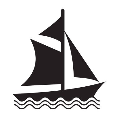 Bu görüntü basit siyah bir yelkenli silueti. Klasik tasarımı, uzun bir direk, iki yelken (ana yelken ve yelken) ve düz bir gövde içerir..