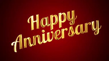 Altın Mutlu Yıldönümü 3D Kırmızı Arkaplan Metin Animasyonu - Kutlama ve Tebrik Projeleri İçin Parlak Metalik Tipografi Videosu