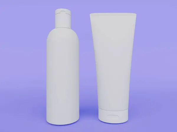 white cosmetic bottle mock up on a blue background. 3d render.