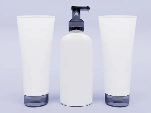 white bottle with shampoo on a blue background