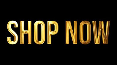 shop now gold text on black background