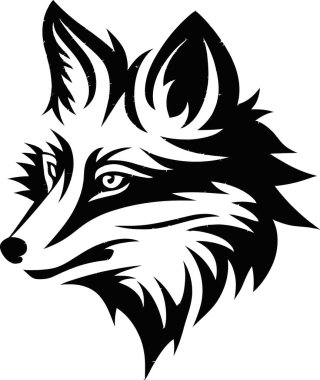 Logo için Siyah ve Beyaz Tilki Baş Minimalist Çizgi Sanat Vektörü İllüstrasyonu